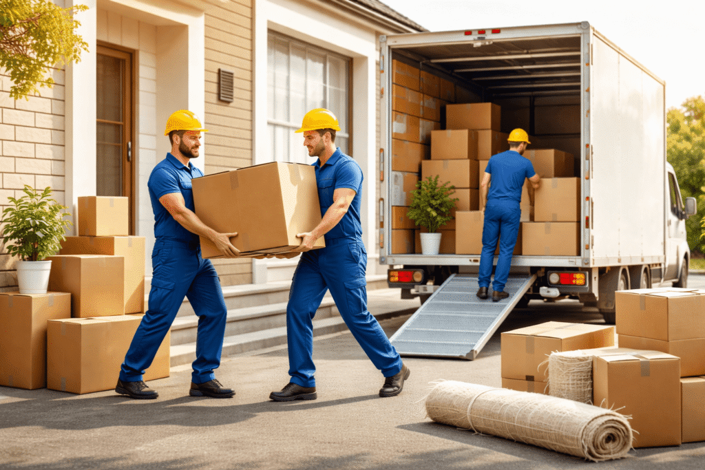 Professional house shifting services with trained packers and movers loading household goods safely into moving truck across India.