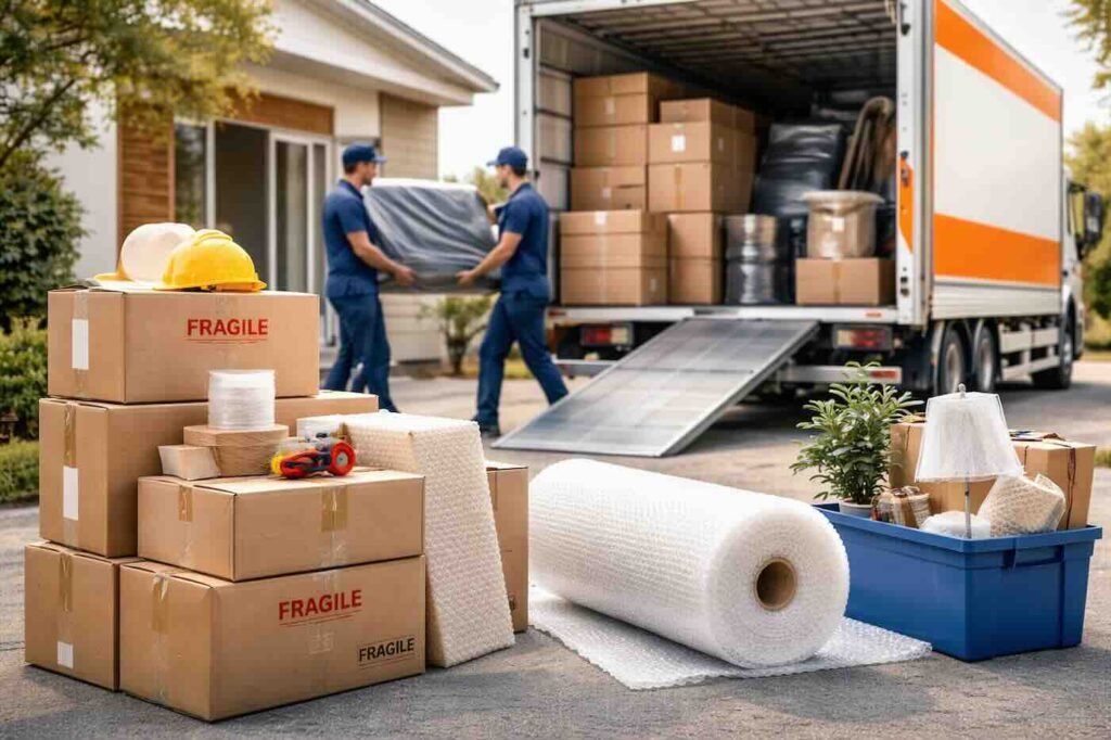 Professional house shifting services with trained packers and movers loading household goods safely into moving truck across India.